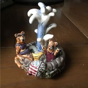 Blue sky Ckayworks Orange Stripe Cats in water fountain Mini adorable new